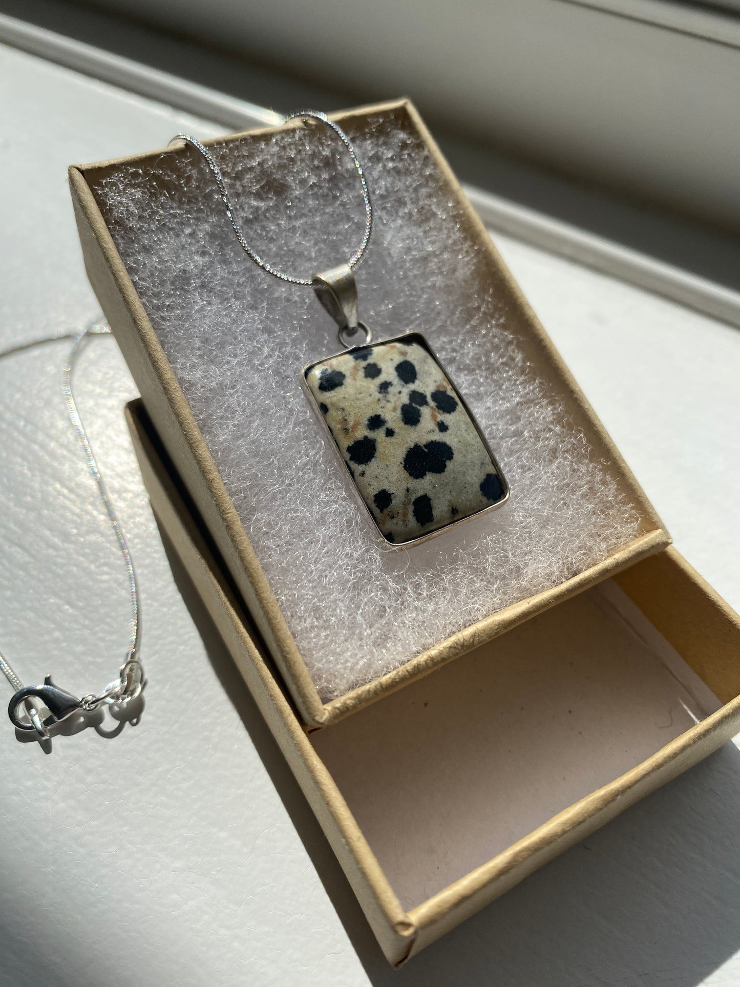 Dalmatian Jasper Squared Pendant Necklace
