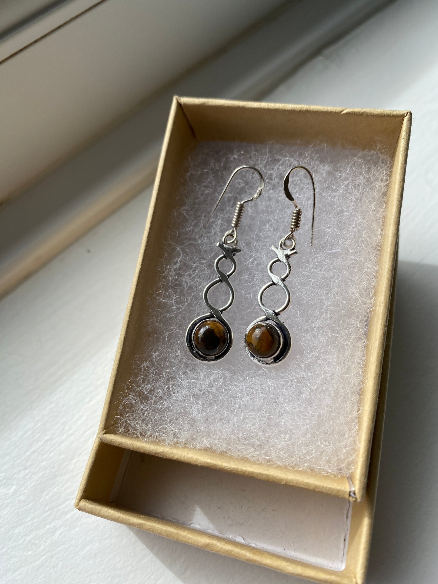 Tiger Eye Silver Twist Earrings