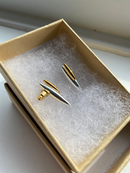 Gold & Silver Contrast Spindle Stud Earrings