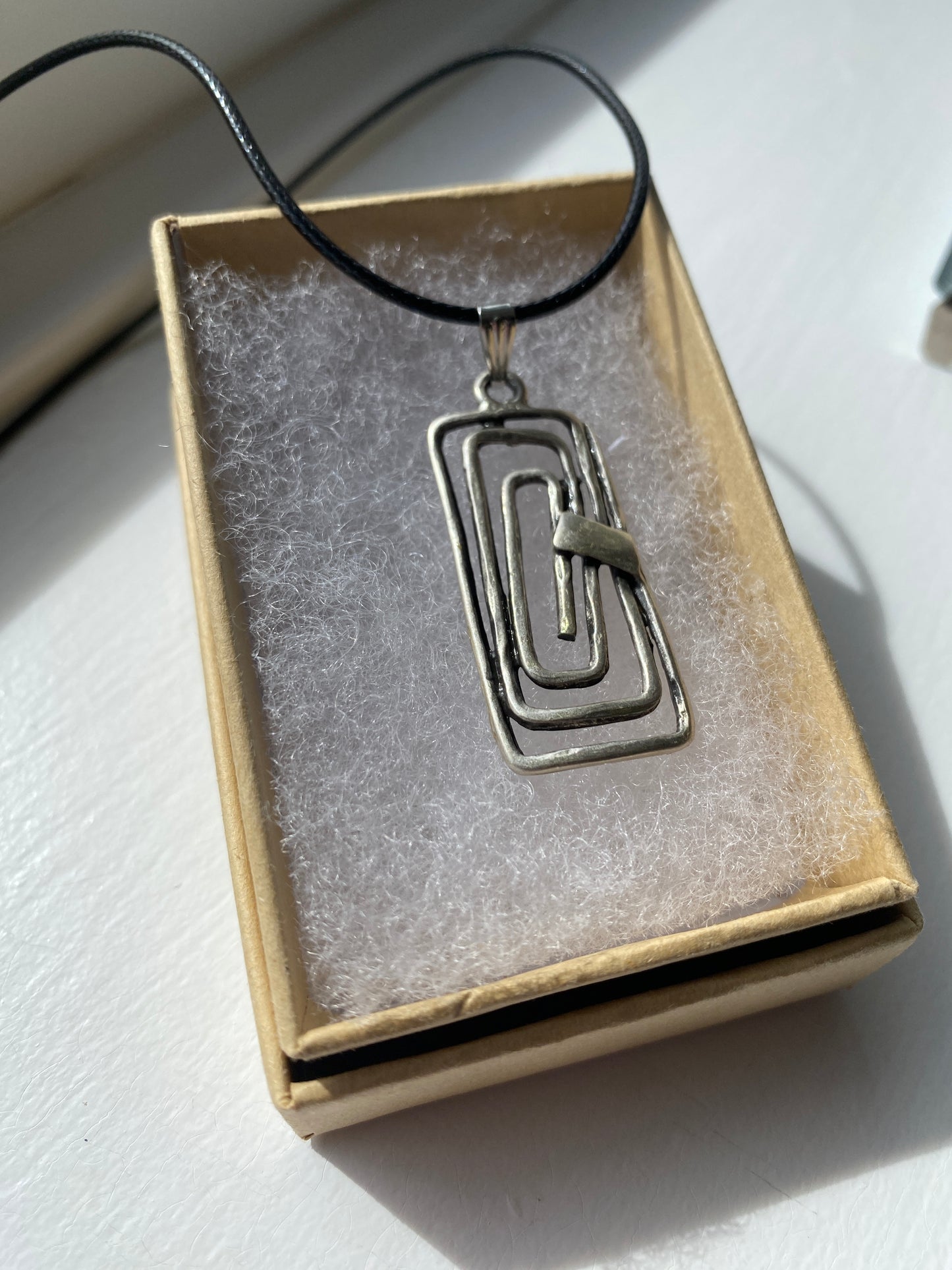 Antique Silver Rectangular Charm Pendant Necklace