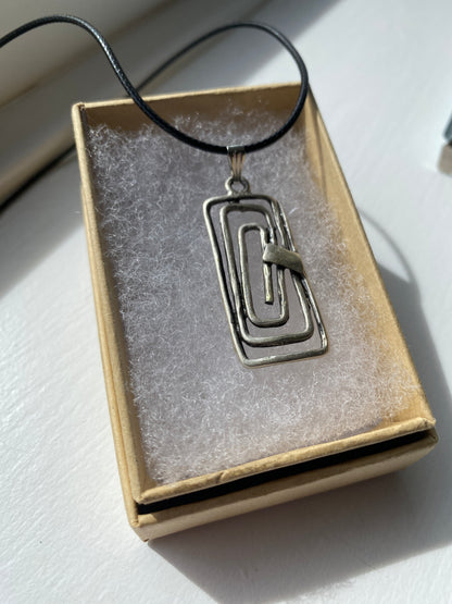Antique Silver Rectangular Charm Pendant Necklace