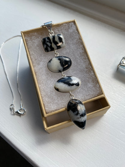 4-Stone Zebra Jasper Pendant Necklace