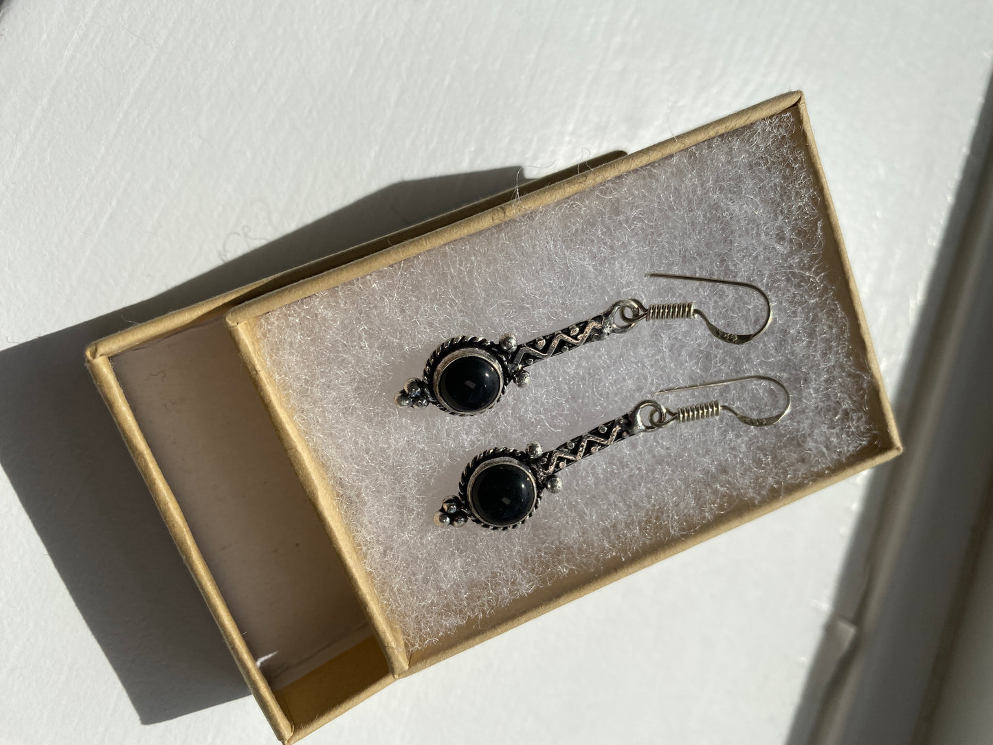 Black Onyx Twist Drop Earrings