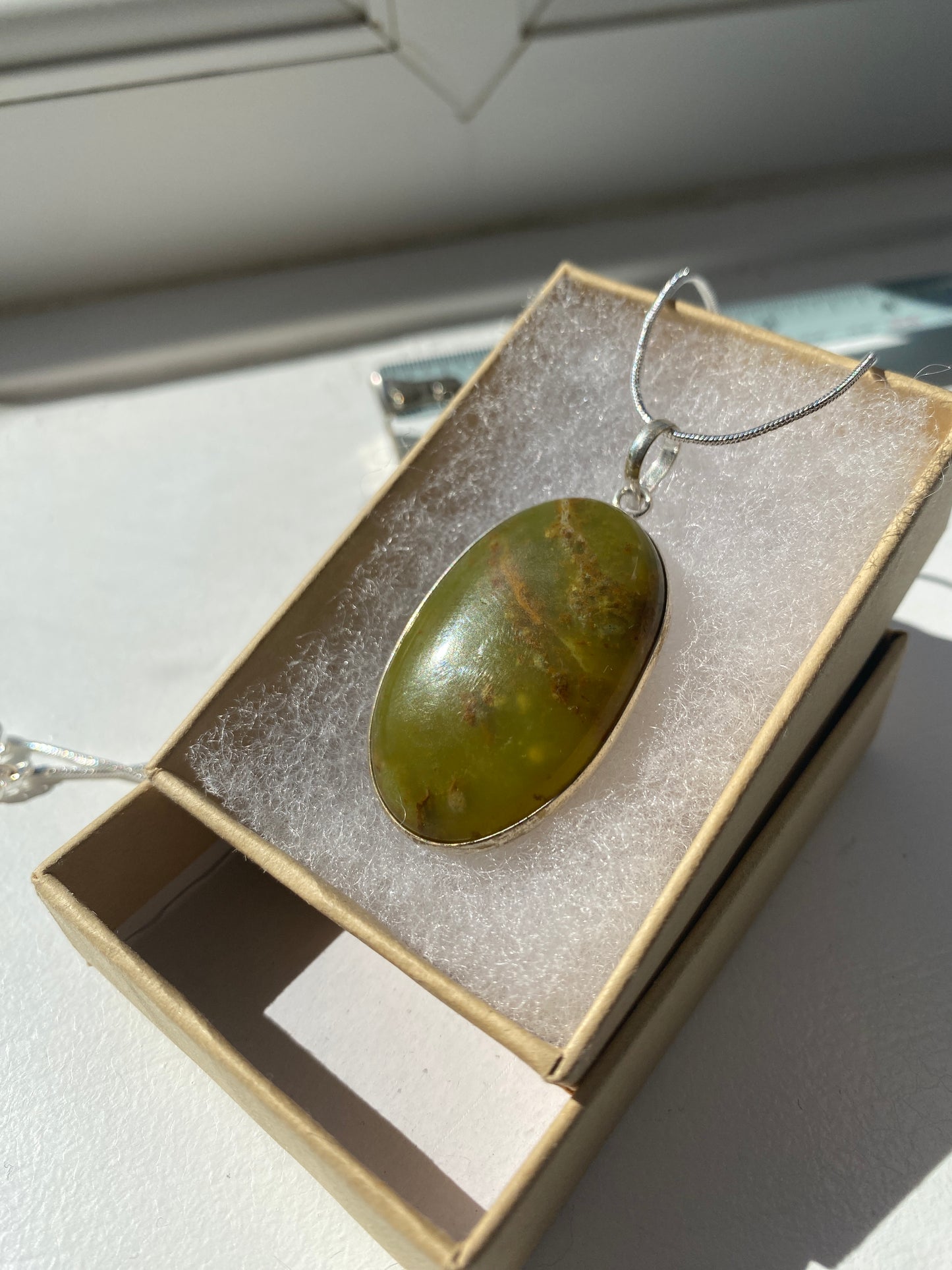 Long Oval Green Jasper Pendant