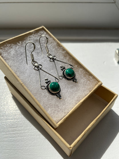 Beautifully Ornate Malachite Earrings