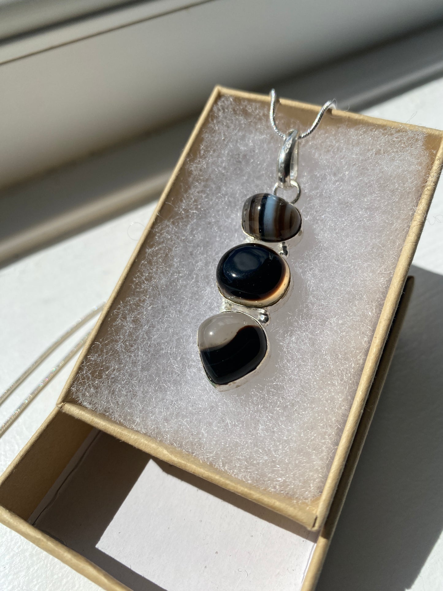 Black Banded Agate Stone Pendant