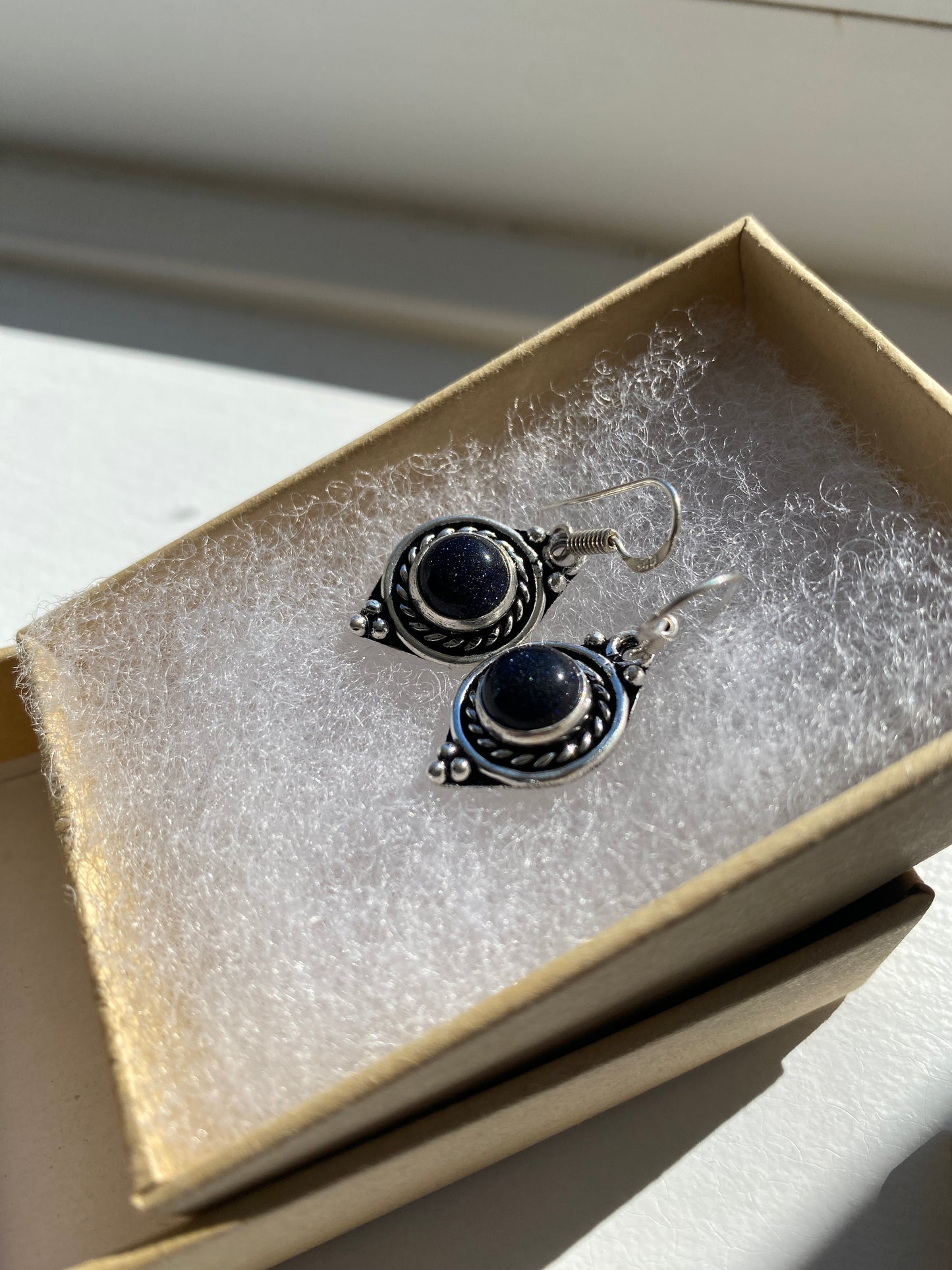 Blue Goldstone Silver Earrings