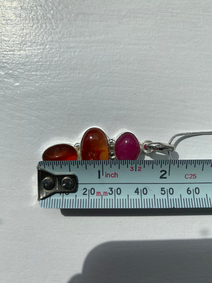 Pink Quartz and Carnelian Pendant Necklace