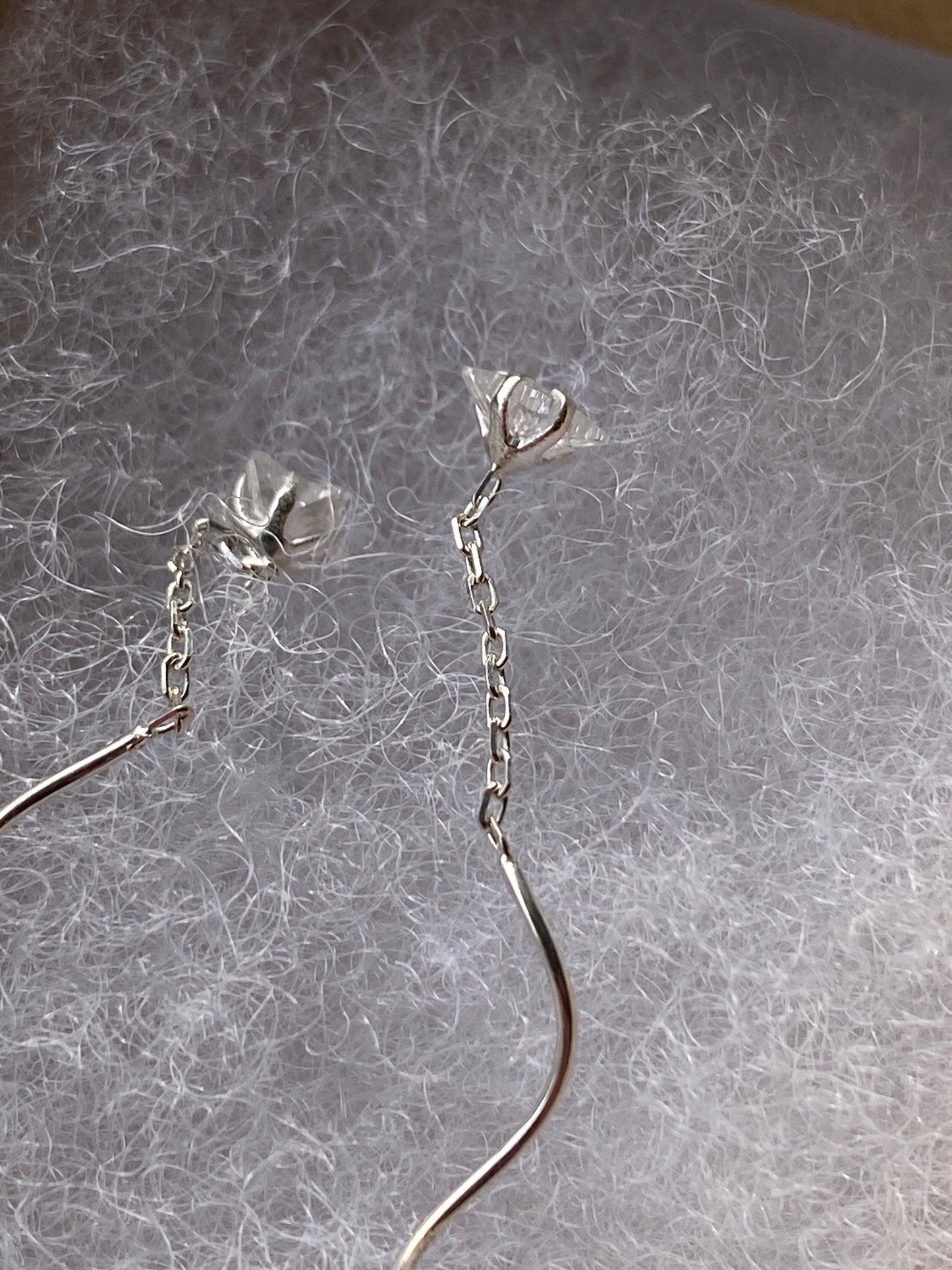 Silver Star Wave Tassel Thread Earrings
