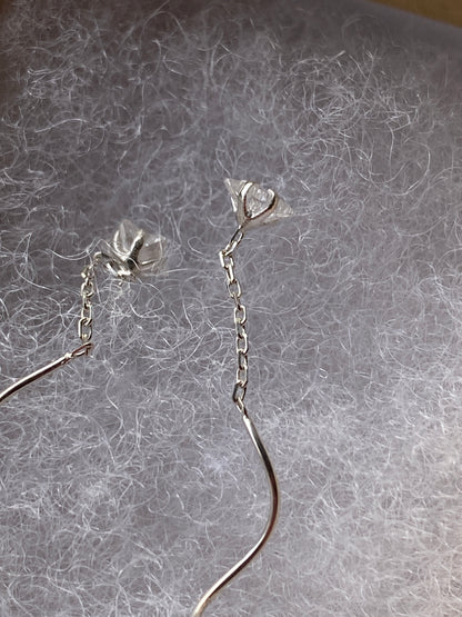 Silver Star Wave Tassel Thread Earrings