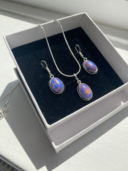 Blue-Purple Opal Effect Necklace & Earring Set