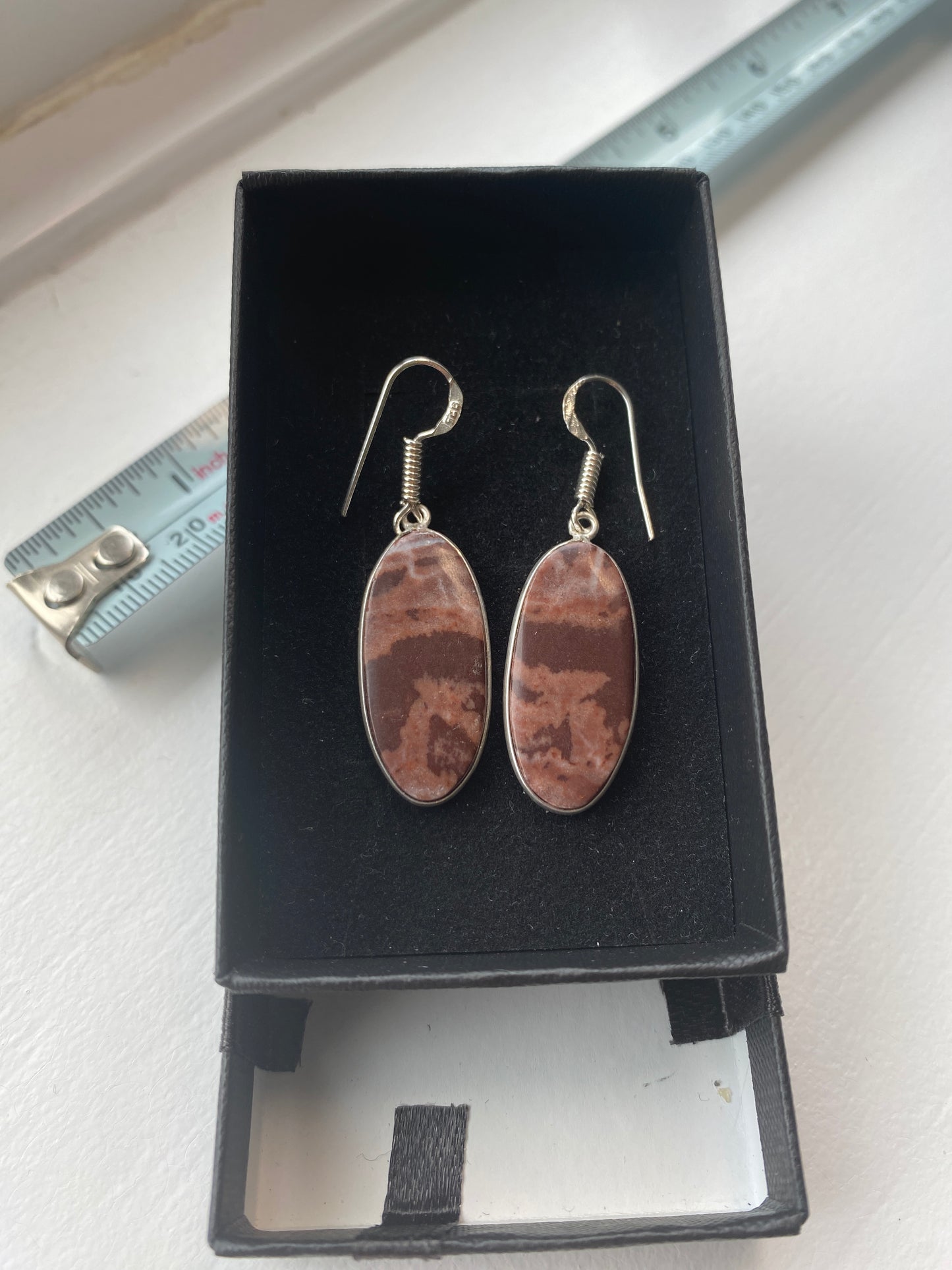 Brown Banded 925 Silver Hook Earrings