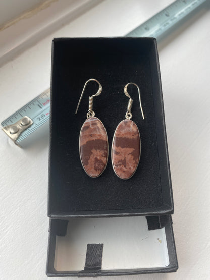 Brown Banded 925 Silver Hook Earrings