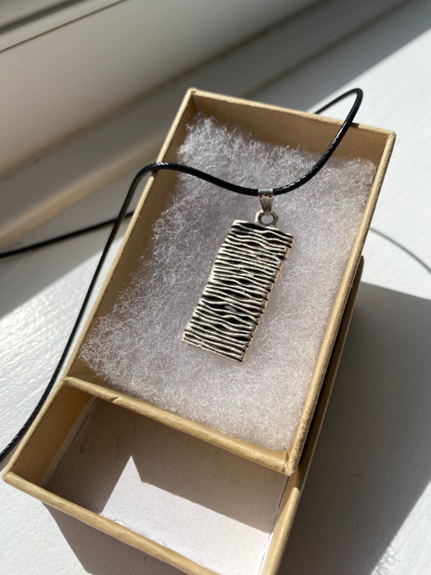 Antique Silver Grooved Double Sided Pendant Necklace