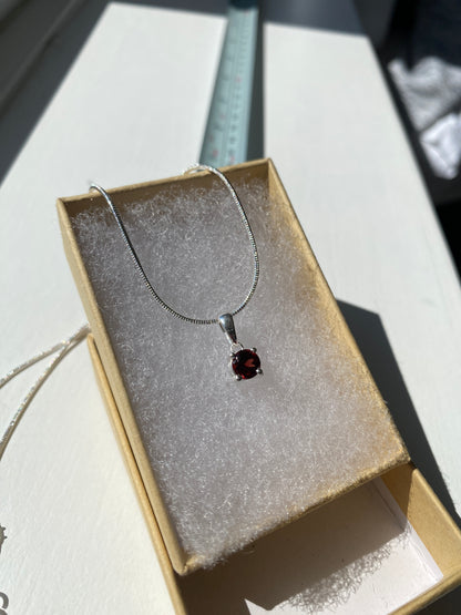 Garnet Silver Pendant Necklace