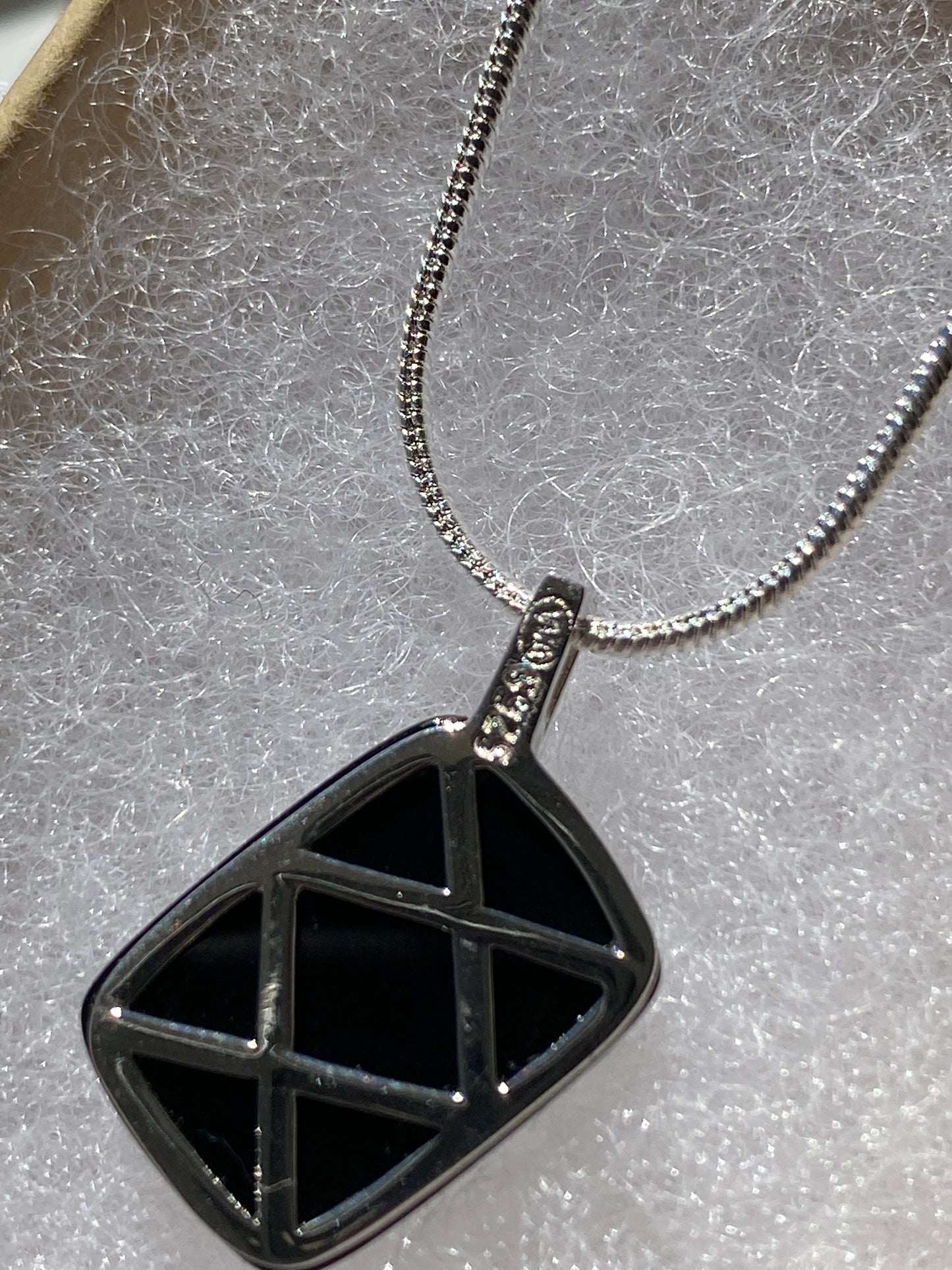 Black Onyx & Silver Criss Cross Pendant