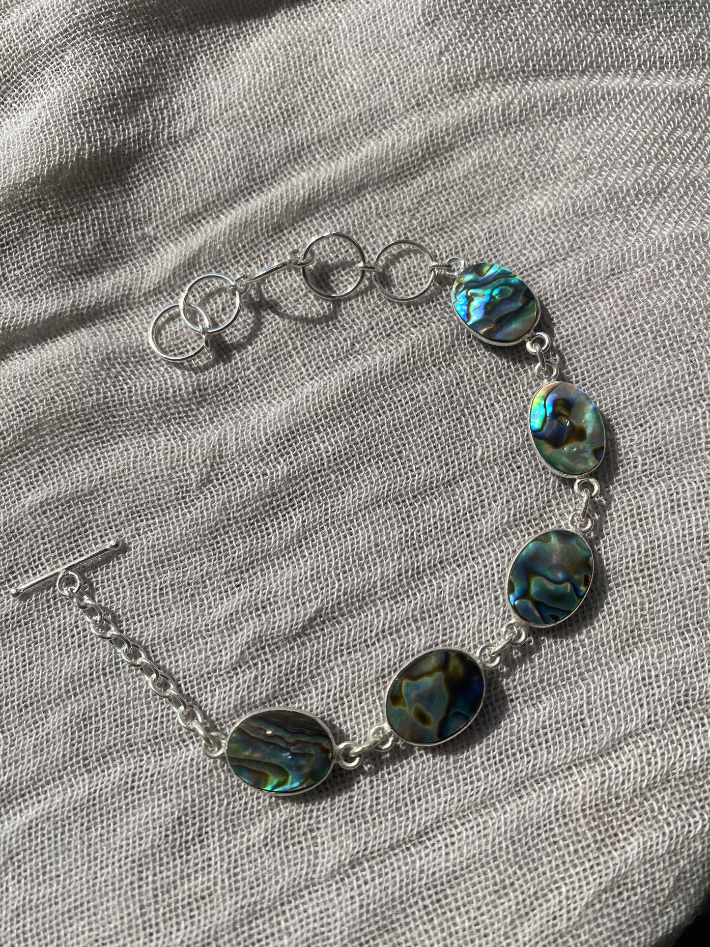 Shimmering 5-Stone Abalone Shell Bracelet