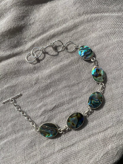 Shimmering 5-Stone Abalone Shell Bracelet