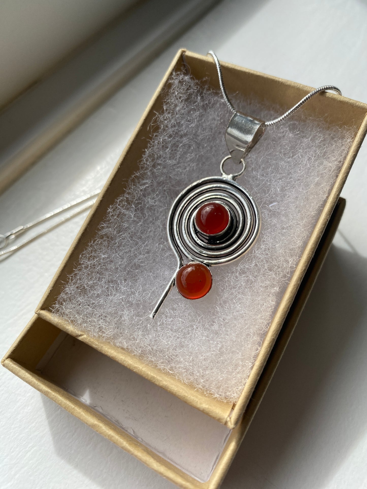 Carnelian Silver Spiral Pendant Necklace