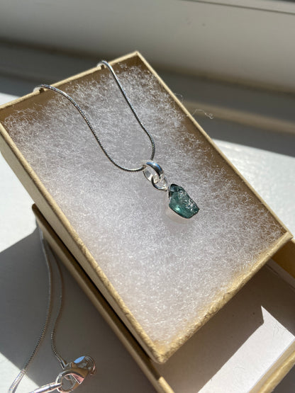 Raw Aquamarine Silver Pendant Necklace
