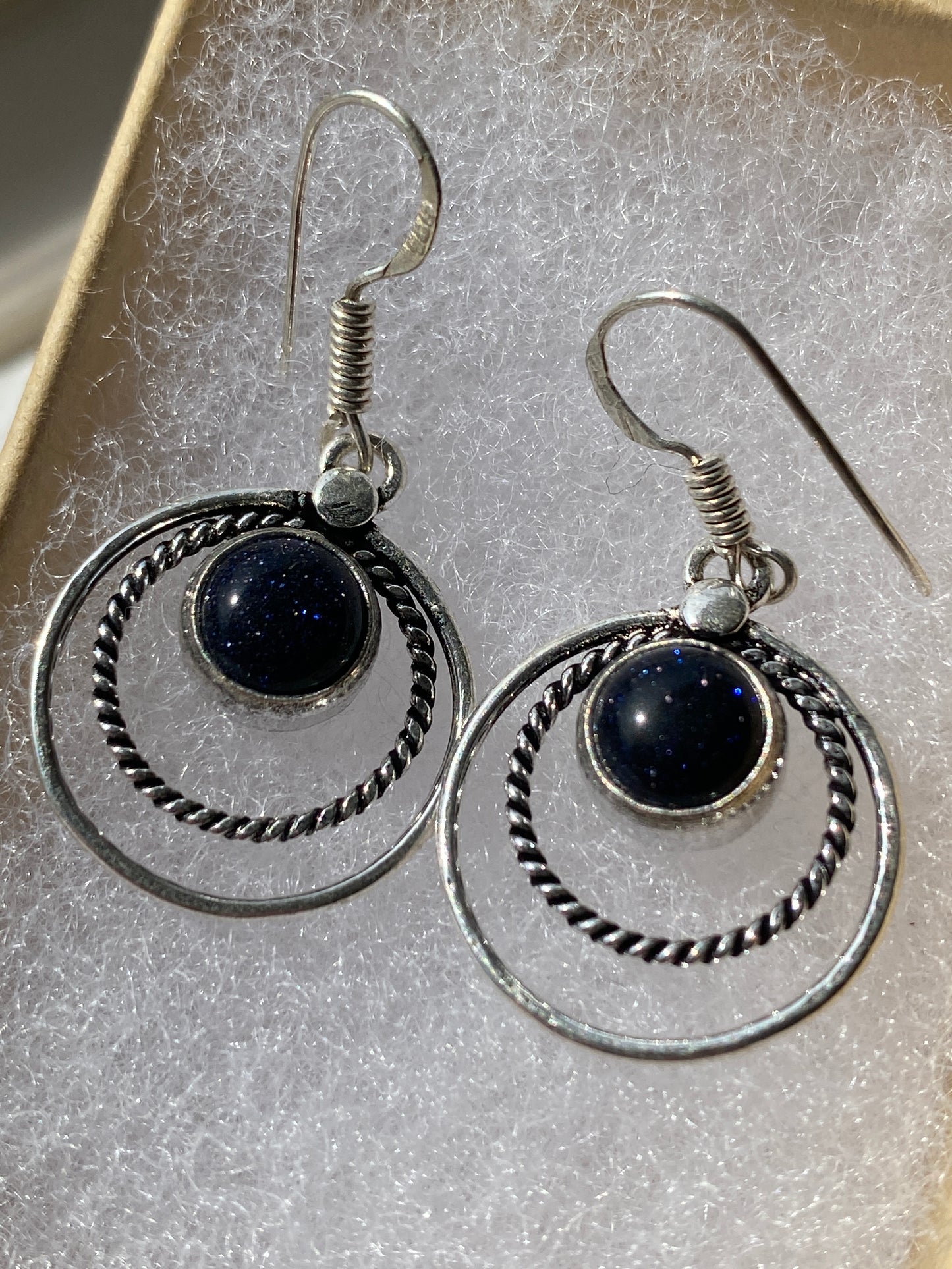 Deep Blue Goldstone Silver Earrings