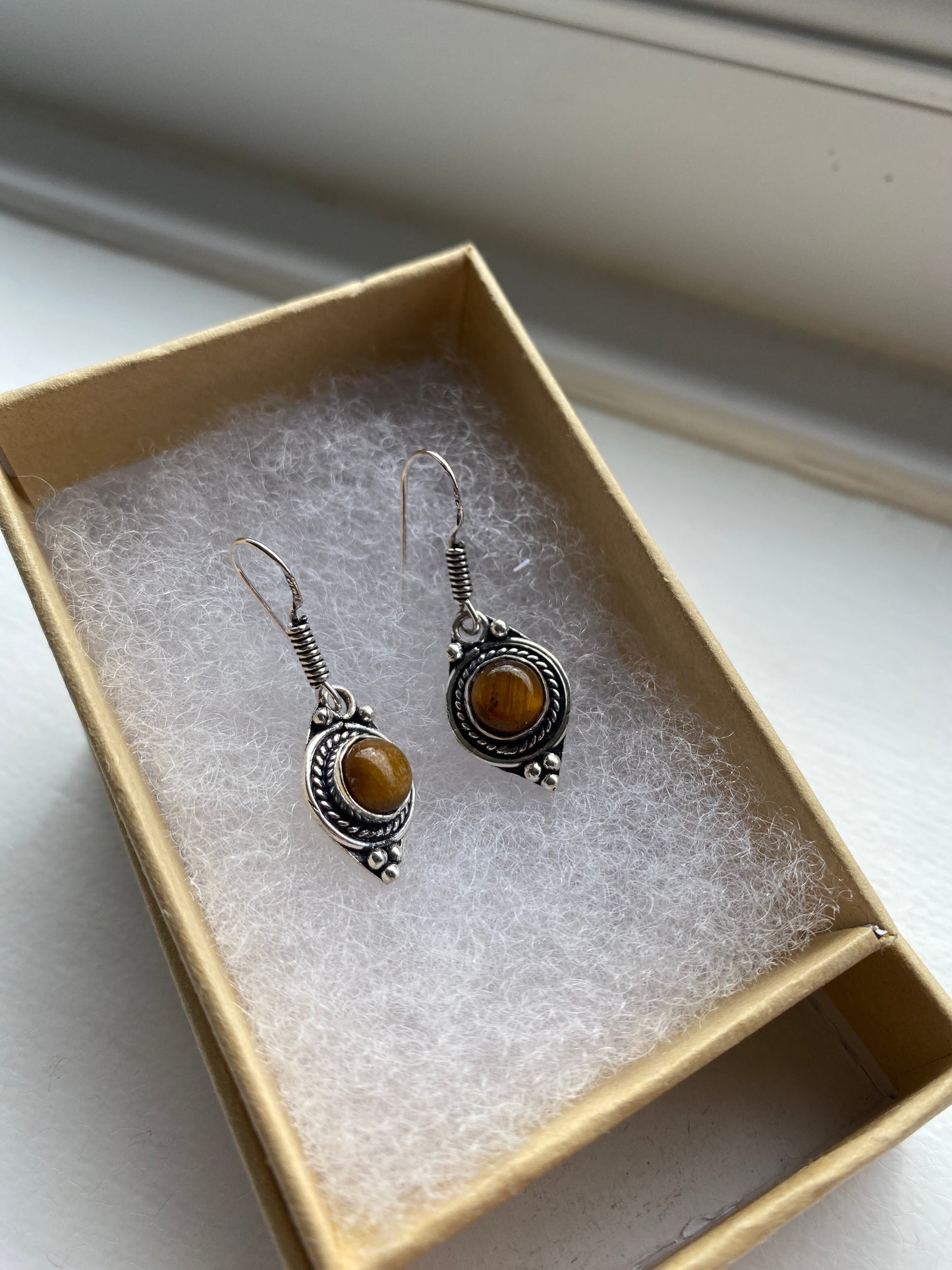 Tiger Eye Silver Circular Earrings