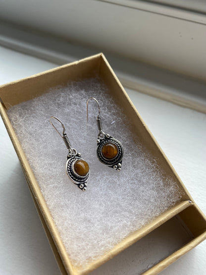 Tiger Eye Silver Circular Earrings