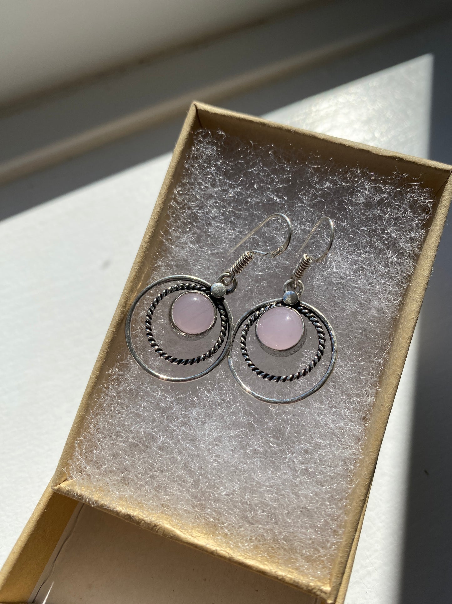 Rose Pink Opal Silver Earrings