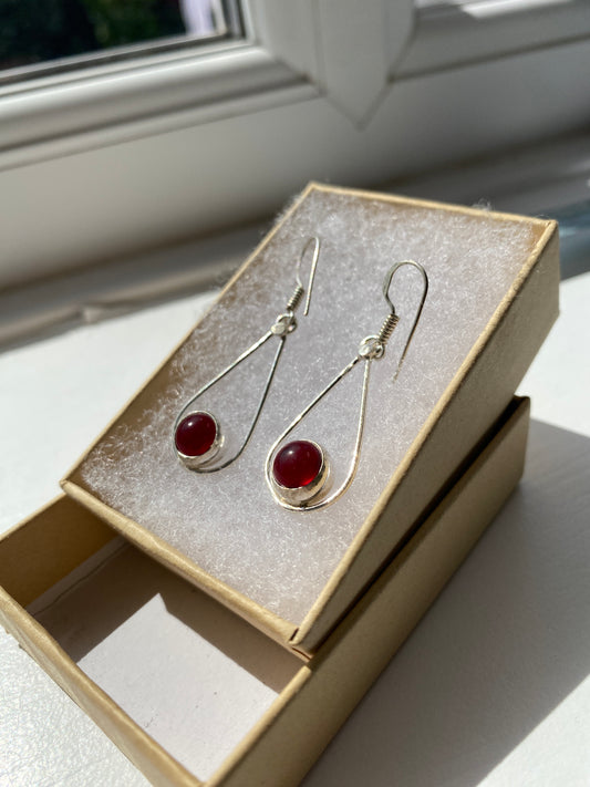 Red Jasper Silver Drop Earrings