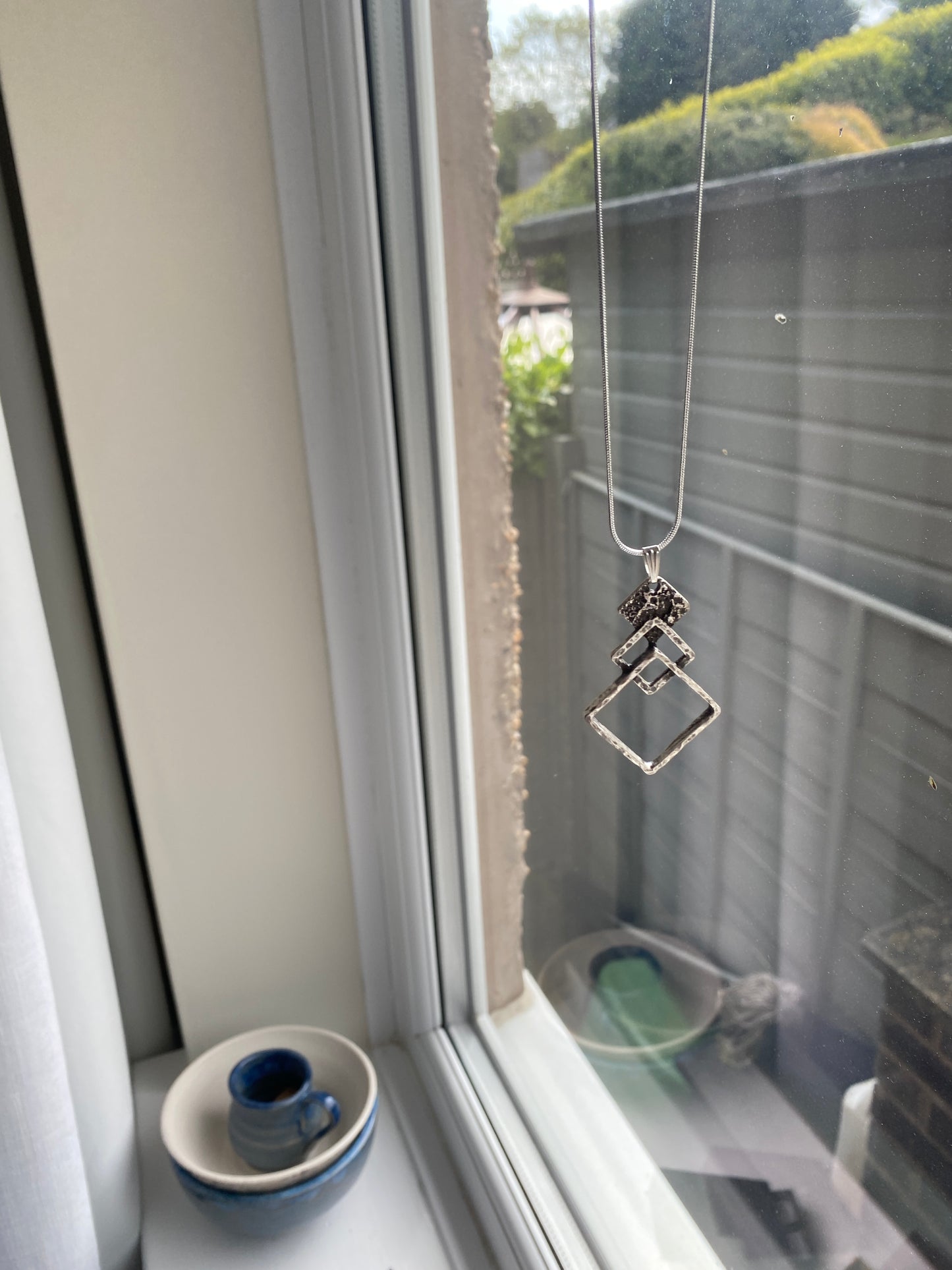Triple Square Silver Pendant Necklace