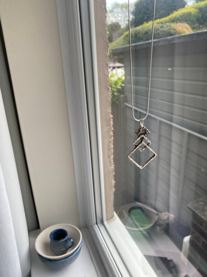 Triple Square Silver Pendant Necklace