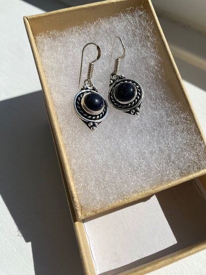 Blue Goldstone Silver Earrings