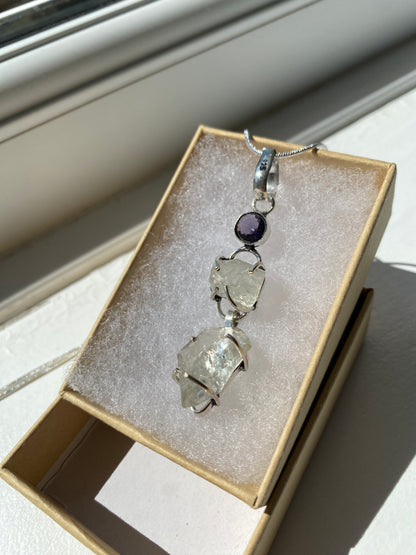 Raw Quartz & Amethyst Silver Necklace