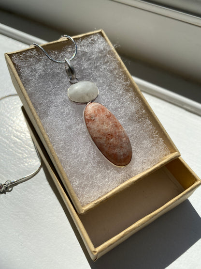 Moonstone over Pink Jasper Stone Pendant Necklace