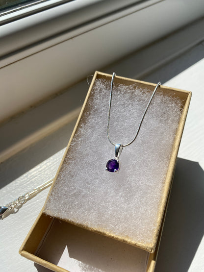 Amethyst Stone Silver Pendant Necklace