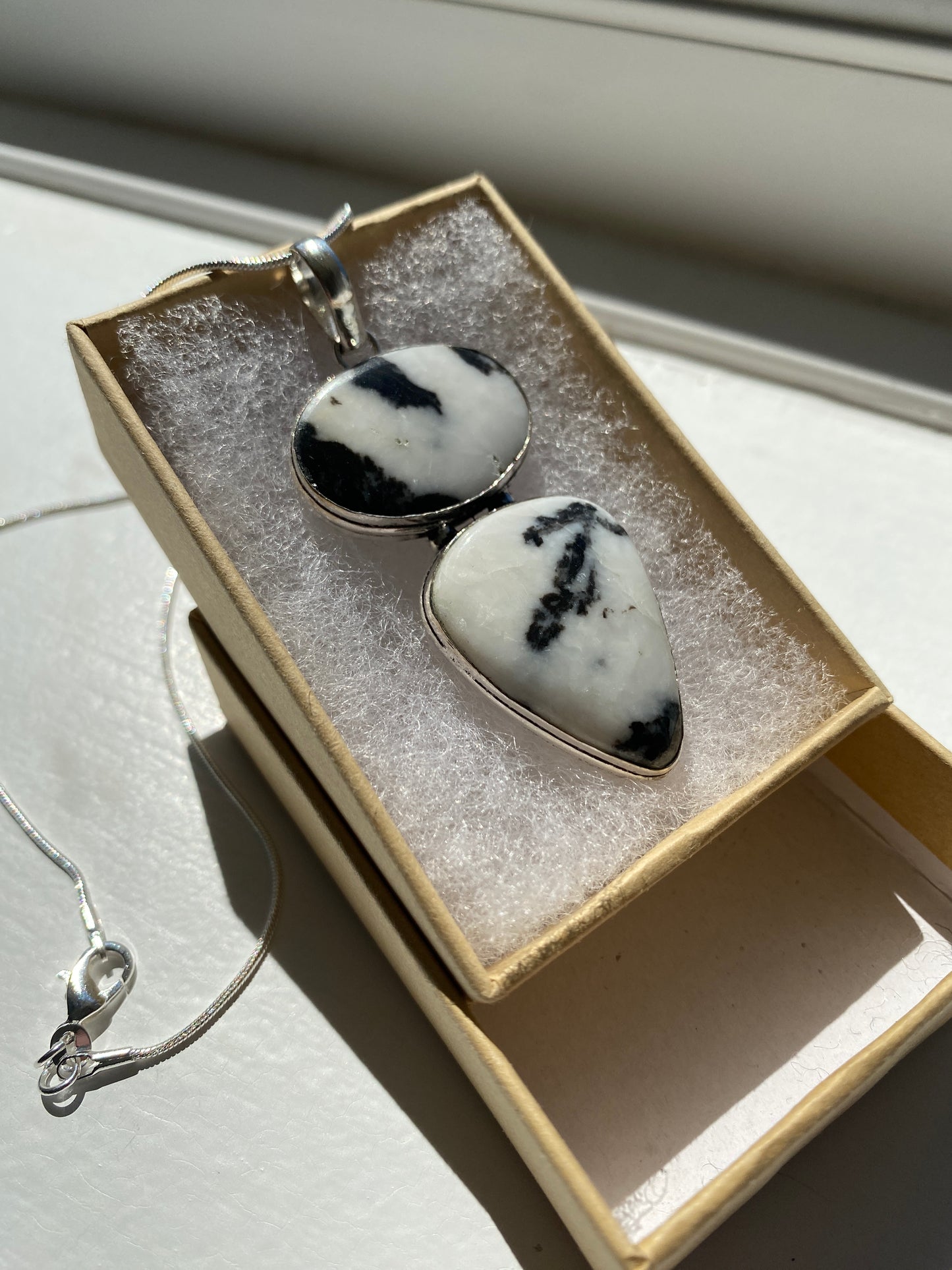 Black & White Dendritic Opal Pendant Necklace