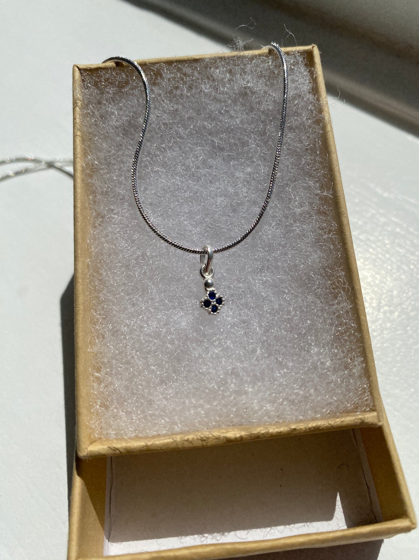 Silver Sapphire Pendant Necklace
