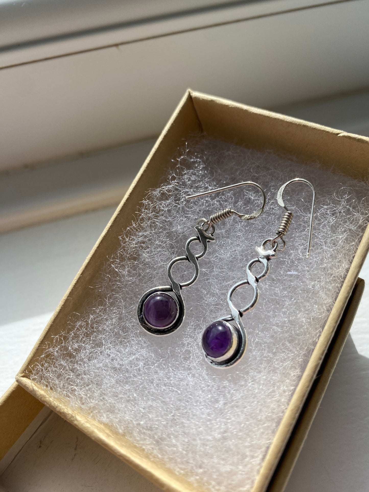 Amethyst & Silver Twisted Earrings