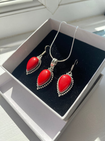 Red Coral Necklace & Earring Set