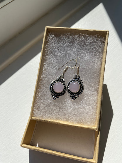 Rose Quartz Silver Drop Earrings