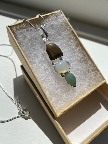 Brown Jasper, Opalite & Aventurine Pendant