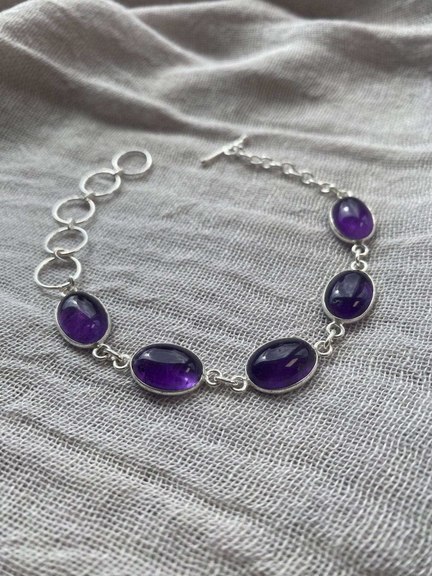 Amethyst 5 Stone Oval Cabochon Bracelet