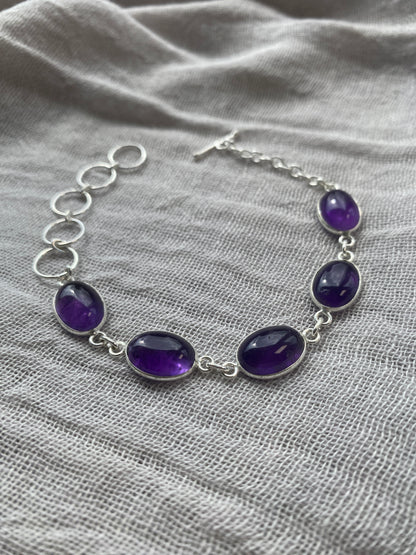Amethyst 5 Stone Oval Cabochon Bracelet