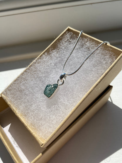 Raw Aquamarine Silver Pendant Necklace