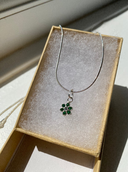 Silver Jade Flower Pendant Necklace