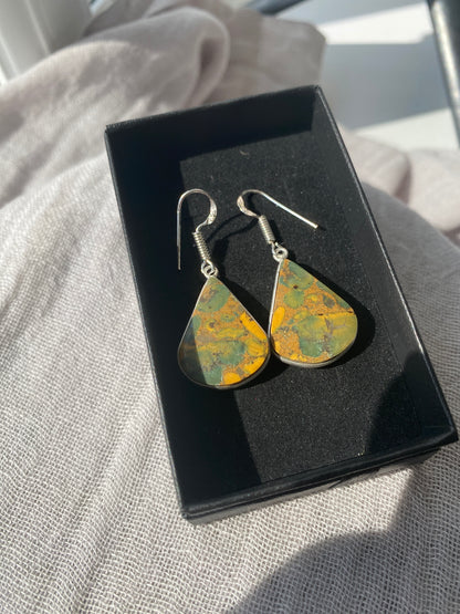 Rainforest Jasper Triangle Teardrop Earrings