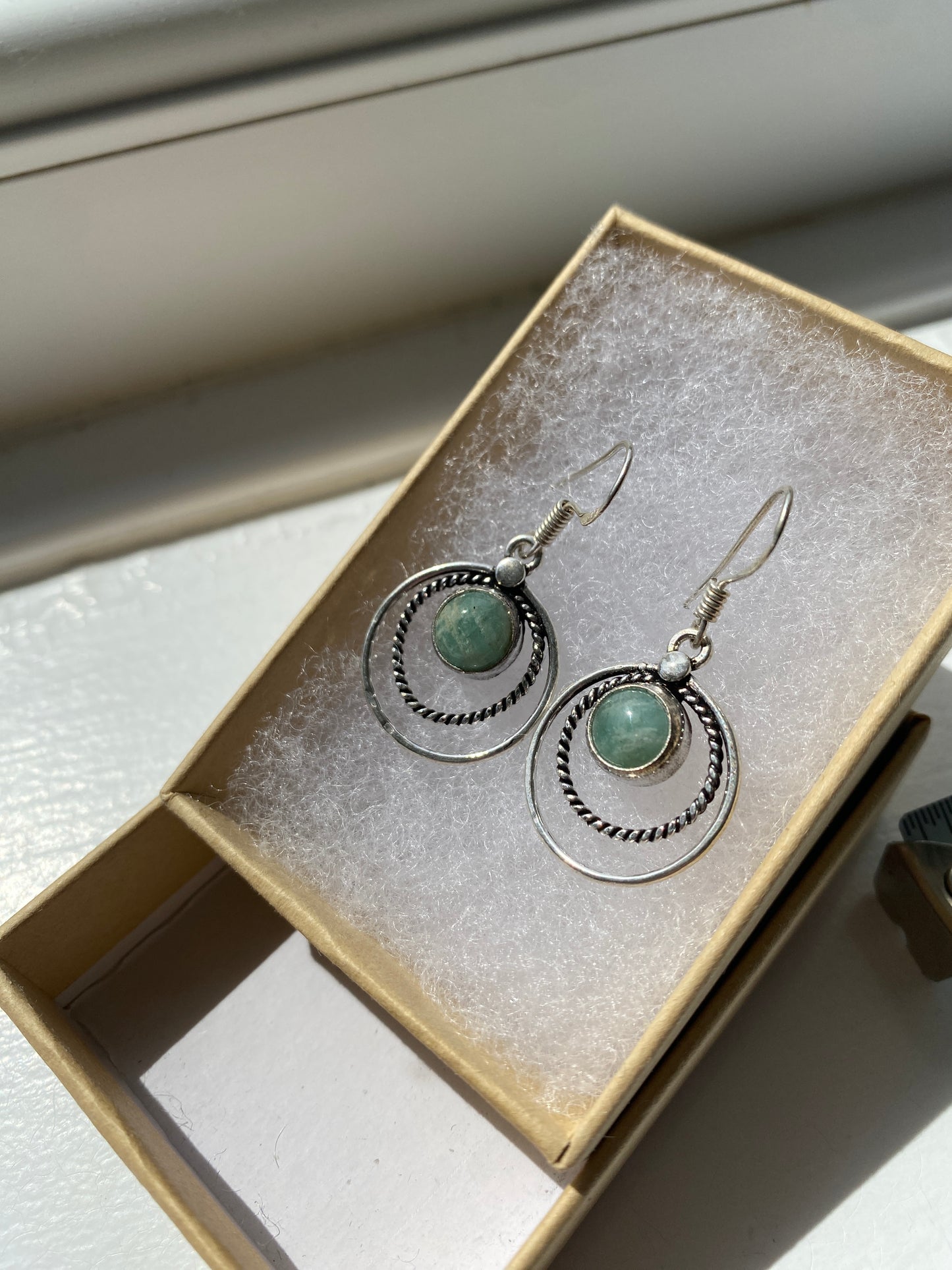 Aventurine Silver Twisted Circle Earrings