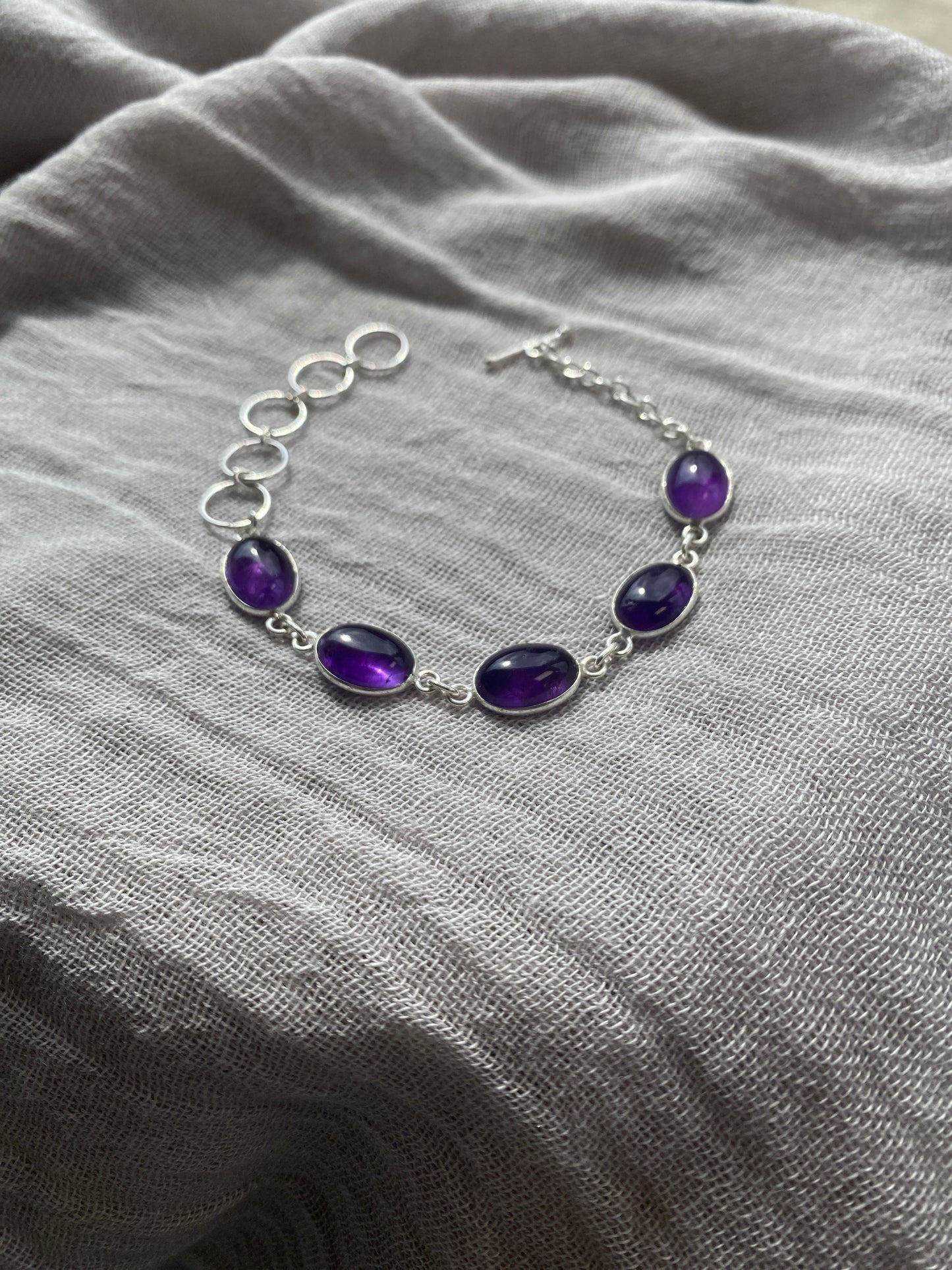 Amethyst 5 Stone Oval Cabochon Bracelet