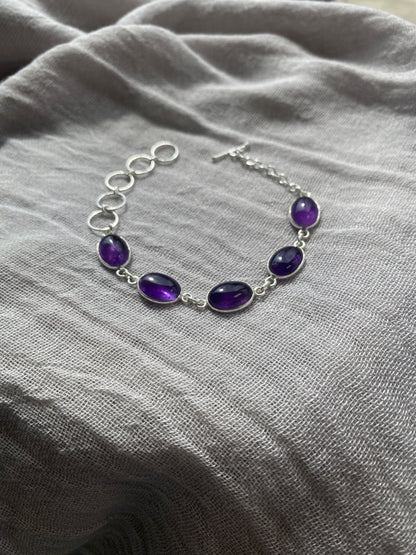 Amethyst 5 Stone Oval Cabochon Bracelet