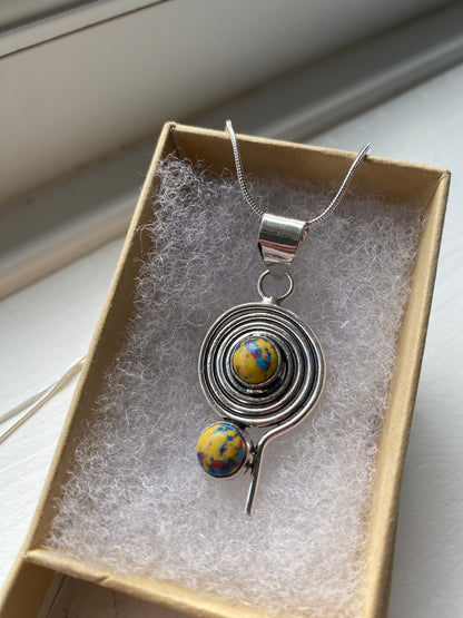 Yellow Jasper Silver Spiral Pendant